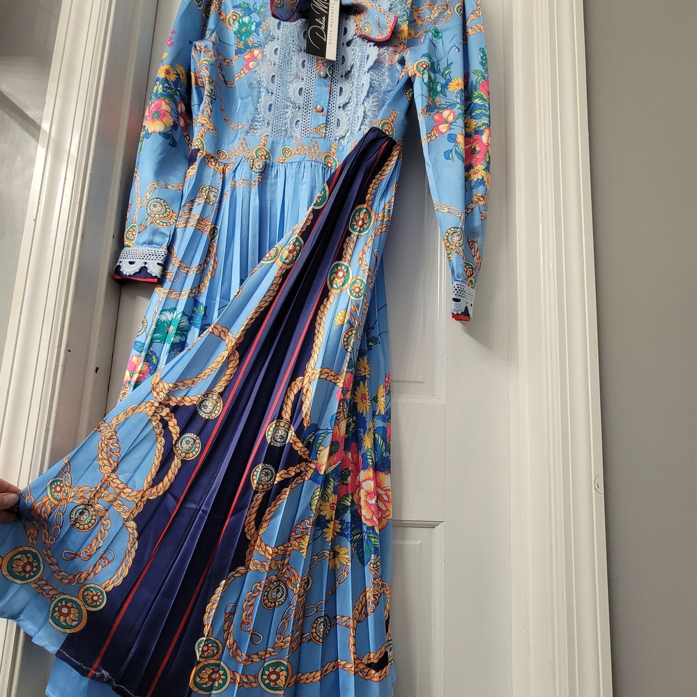 Dalia Macphee Floral Long Sleeve Dress - Blue - Picture 12 of 16